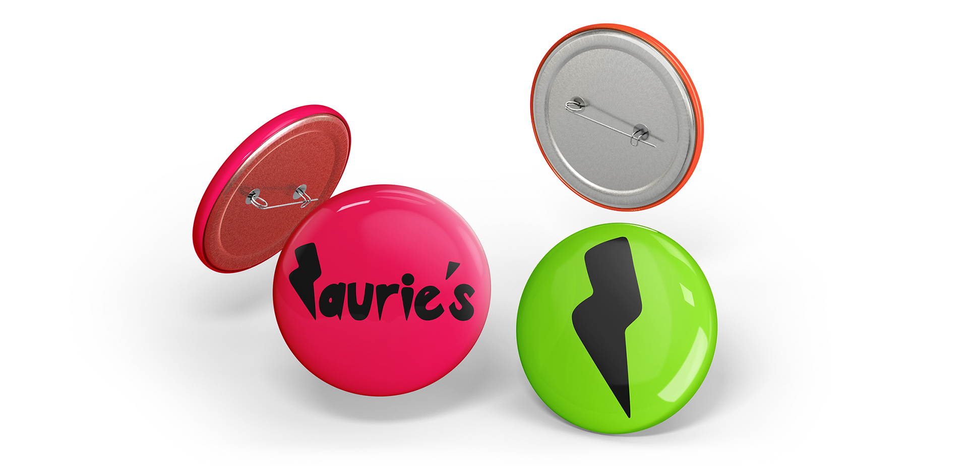 Pins with Laurie's new logo