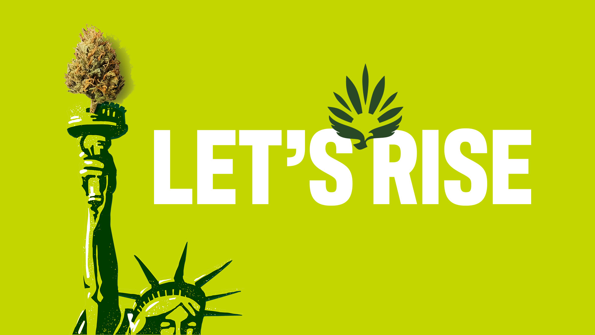 one of the RISE Lady Liberty illustrations next to the Let's Rise slogan